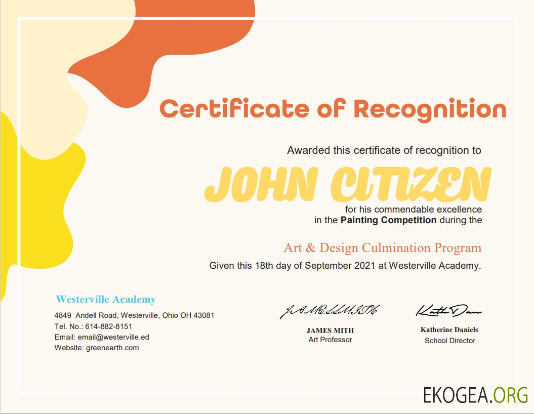 Certificat du USA Painting Award